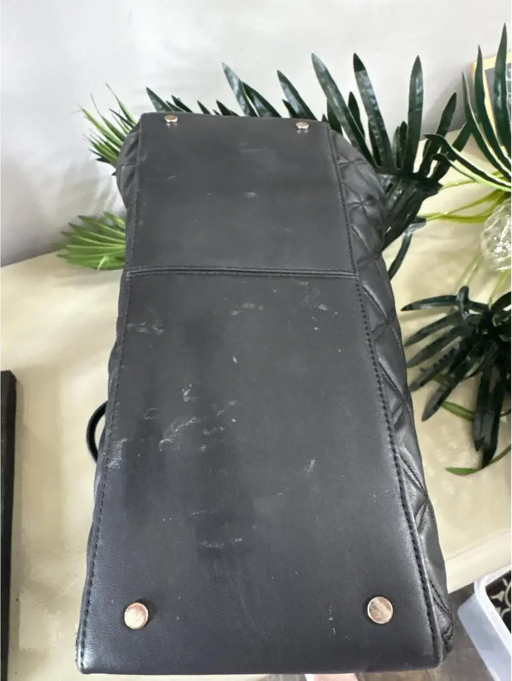 Kate Spade Black Quilted Leather Tote Bag with Chain Handles Purse Ladies